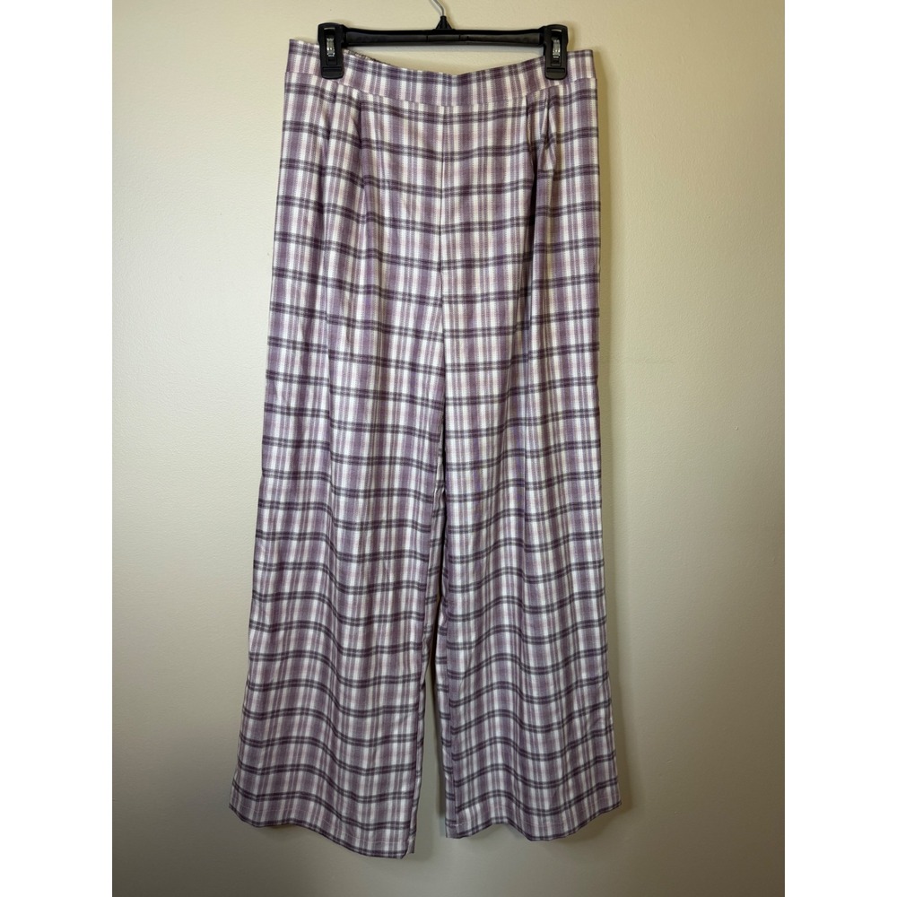No Boundaries Purple Plaid Wide Leg Pants Womens Medium High Rise Trousers